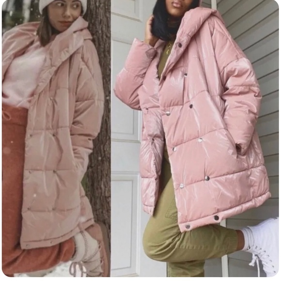 NWT ZARA Soft Pink Hooded Puffer Coat - Picture 1 of 10